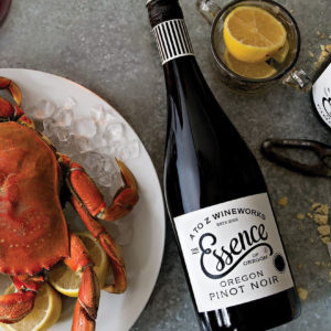 A to Z Essence of Oregon Pinot Noir with crab and tea