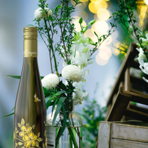 A to Z Riesling with flowers and wooden boxes