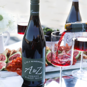 A to Z Oregon Pinot Noir with figs and circular wine glasses