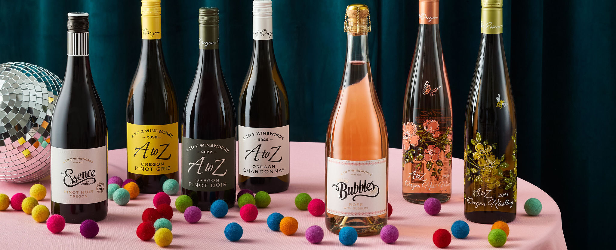 Lineup of A to Z wine bottles