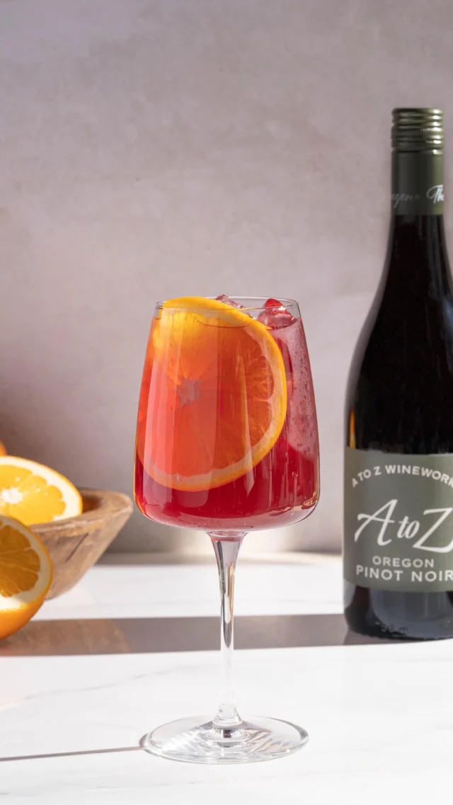 Pinot for spring? Yes, please! 🙌 Save this recipe for our A to Z Pinot Spritz for your next happy hour or gathering.

- 2 oz A to Z Pinot Noir
- ½ oz Orange Liqueur
- 2 oz Club Soda
- Orange slice (for garnish)

Add all ingredients to a spritz or wine glass with ice and stir. Garnish with an orange slice.